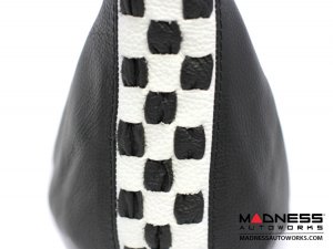 FIAT 500 eBrake Boot - Black Italy - Black Leather w/ White Checker Design 